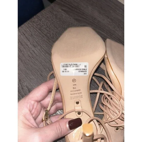 Schutz Sandals Vikki Lace up Beige Ankle Tie High Heel Pumps Shoes Size 7 B - Picture 9 of 10